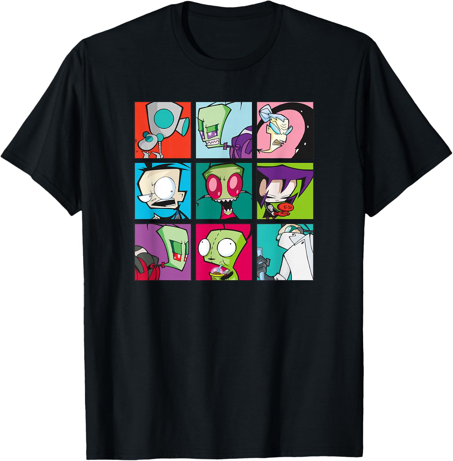 Invader Zim Group Shot Characters Boxed Up Grid Logo T-Shirt