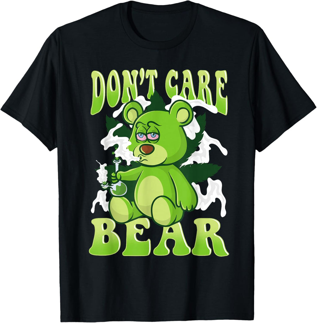 Stoned Bear Smoking Weed Holding Bong Don't Care Marijuana T-Shirt