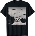 ThreadWeird Alien Cat UFO T-Shirt - Classic Fit, Round Neck, Black, Adult