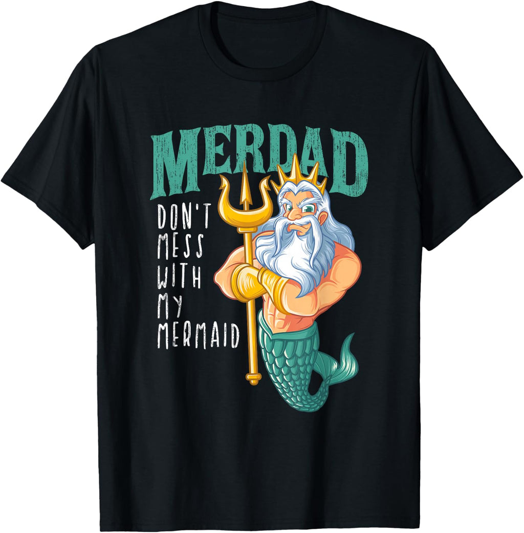 Funny Merdad Mermaid Dad Merman Security Birthday Men Gifts T-Shirt Small