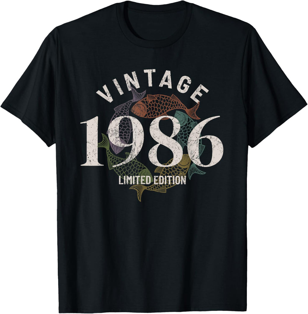 Vintage 1986 Birthday Top Retro Classic Fishing Fish Graphic T-Shirt