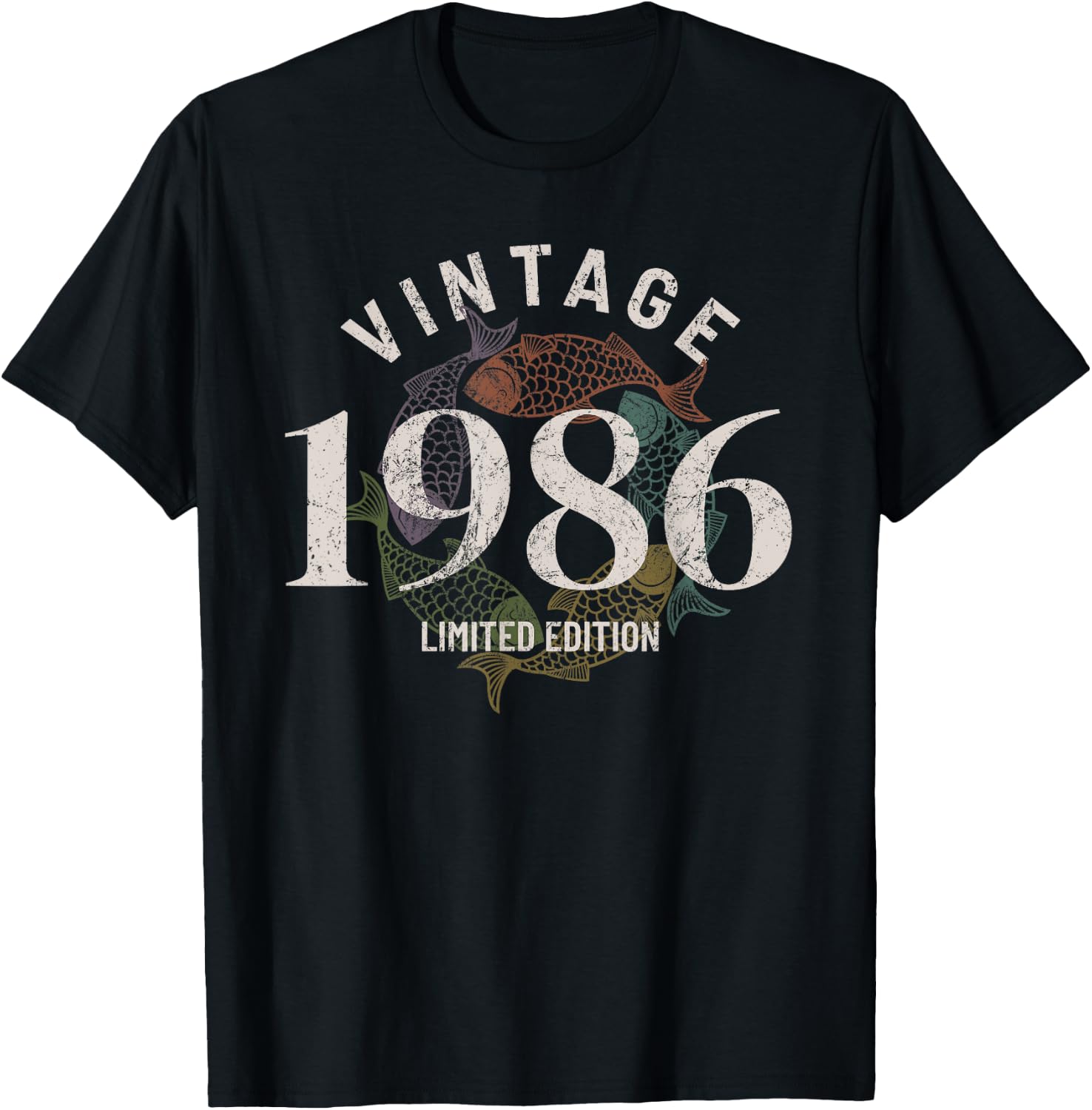 Vintage 1986 Birthday Top Retro Classic Fishing Fish Graphic T-Shirt