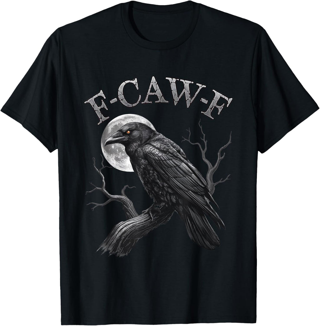 F-Caw-F Black Crow Moon Vintage Retro Halloween Dark Humor T-Shirt