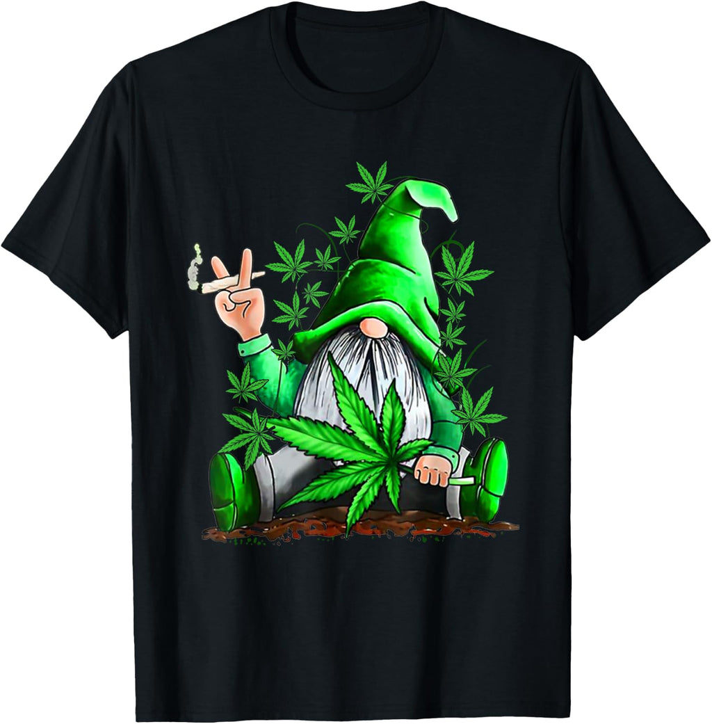 Funny Gnome Pot Leaf 420 Marijuana Weed Cannabis Smoking T-Shirt