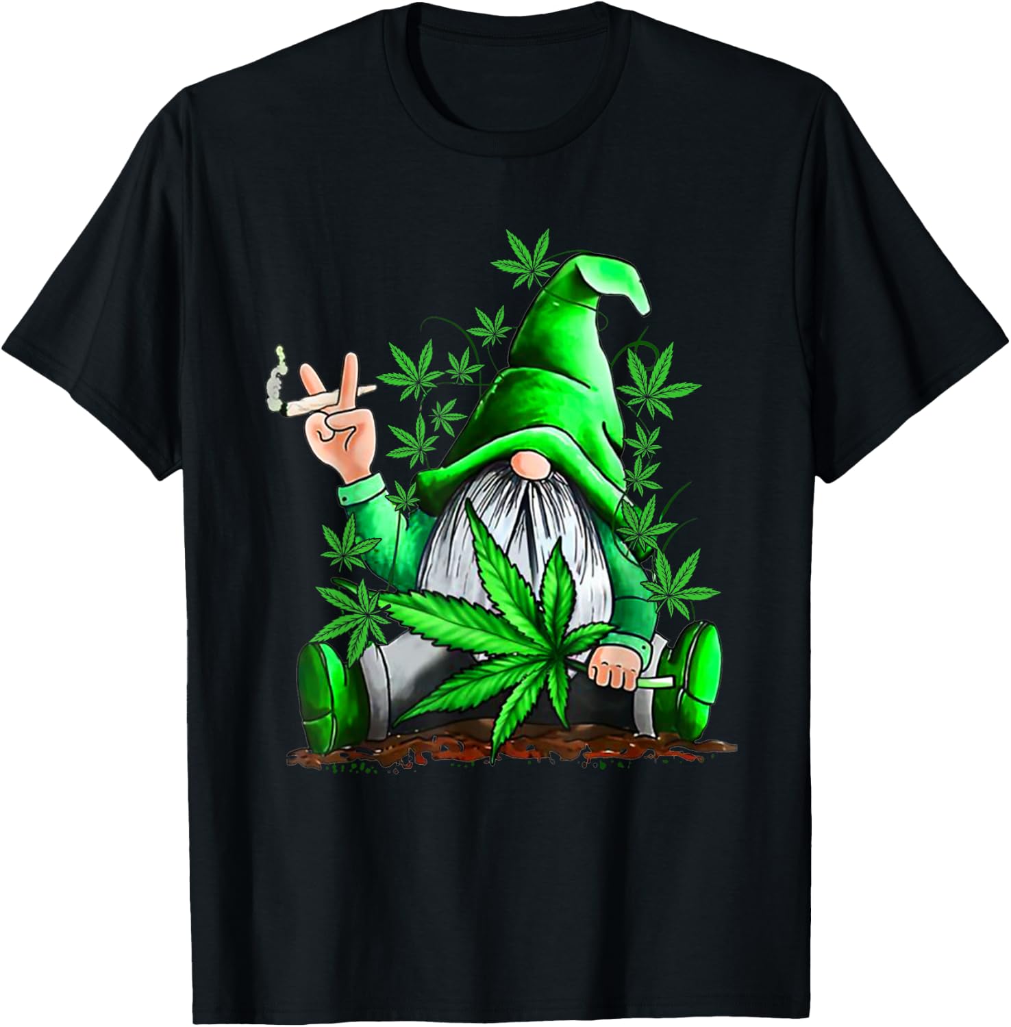 Funny Gnome Pot Leaf 420 Marijuana Weed Cannabis Smoking T-Shirt