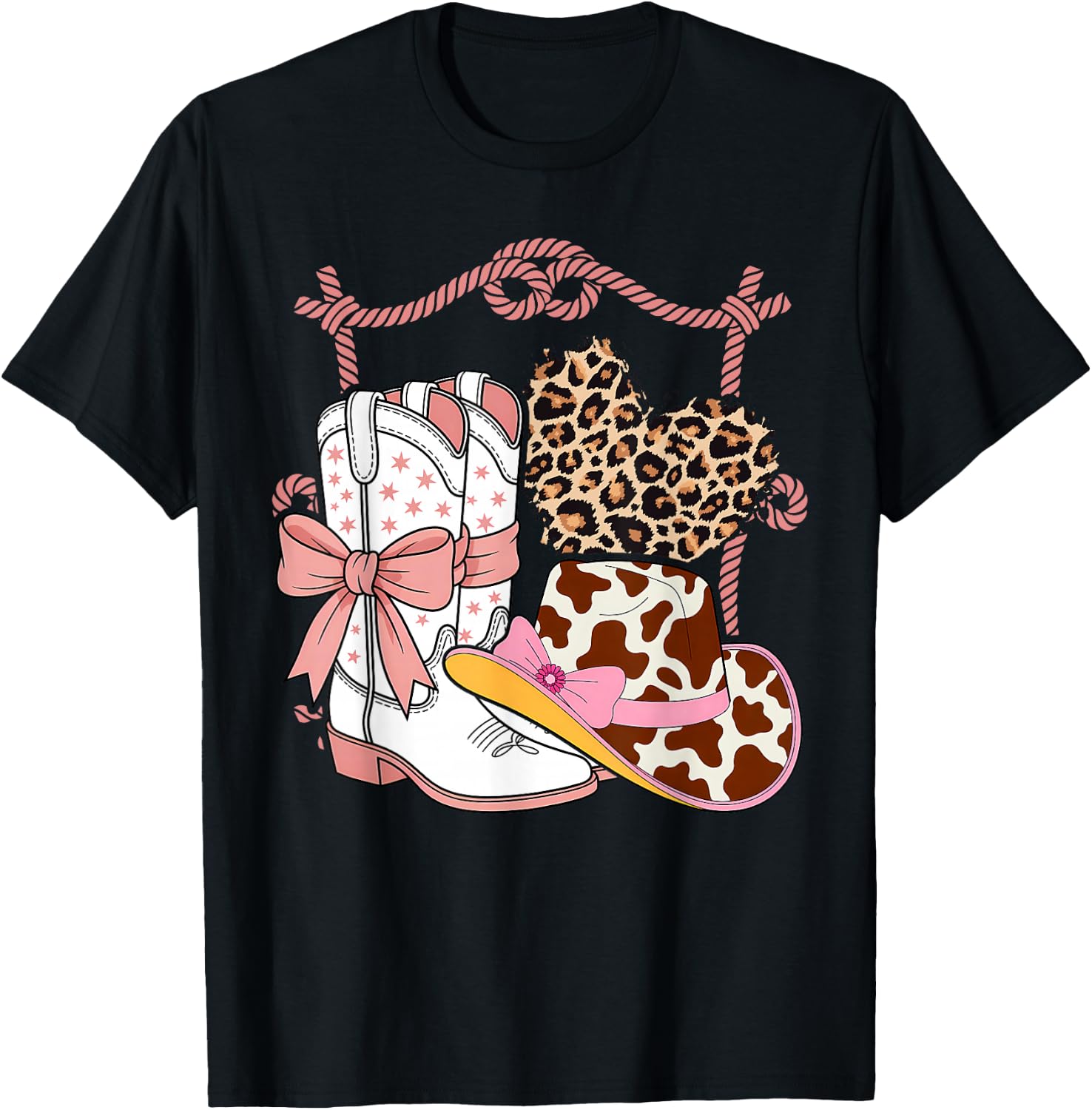 Western Cowboy Cowgirl Boots Coquette Pink Bow Women Girls T-Shirt