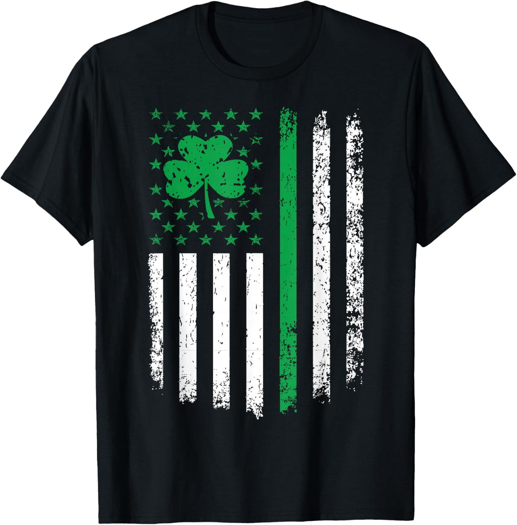US American Flag with Shamrocks for St Patricks Day T-Shirt