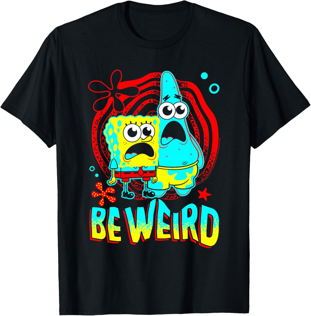 Spongebob and Patrick Be Weird Wavy Text Funny Cartoon T-Shirt