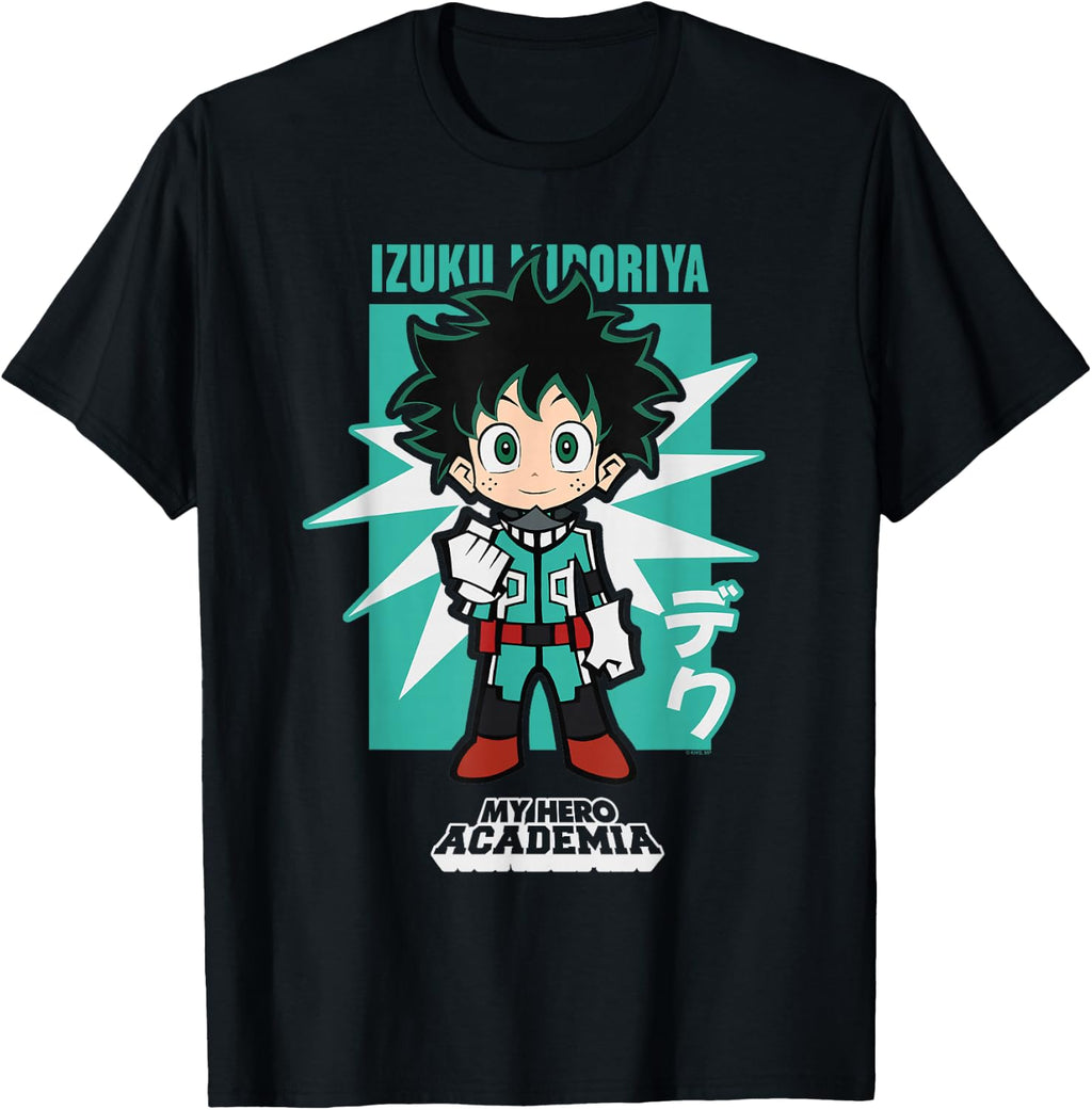 My Hero Academia Chibi Deku Kanji and Starburst Anime T-Shirt