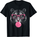 Tiger Face Pink Sunglasses Wild Animal Jungle Women Girls T-Shirt