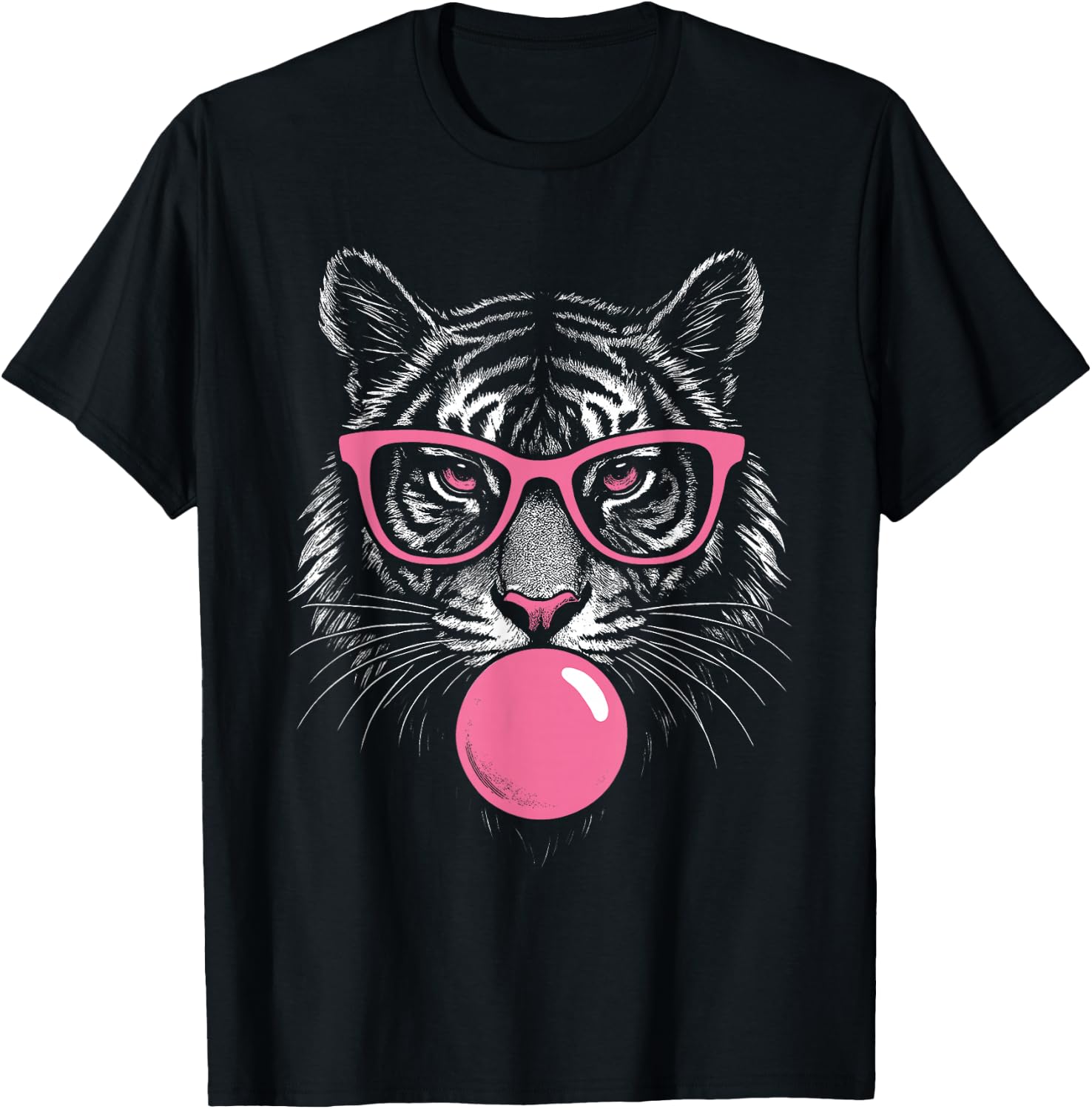 Tiger Face Pink Sunglasses Wild Animal Jungle Women Girls T-Shirt