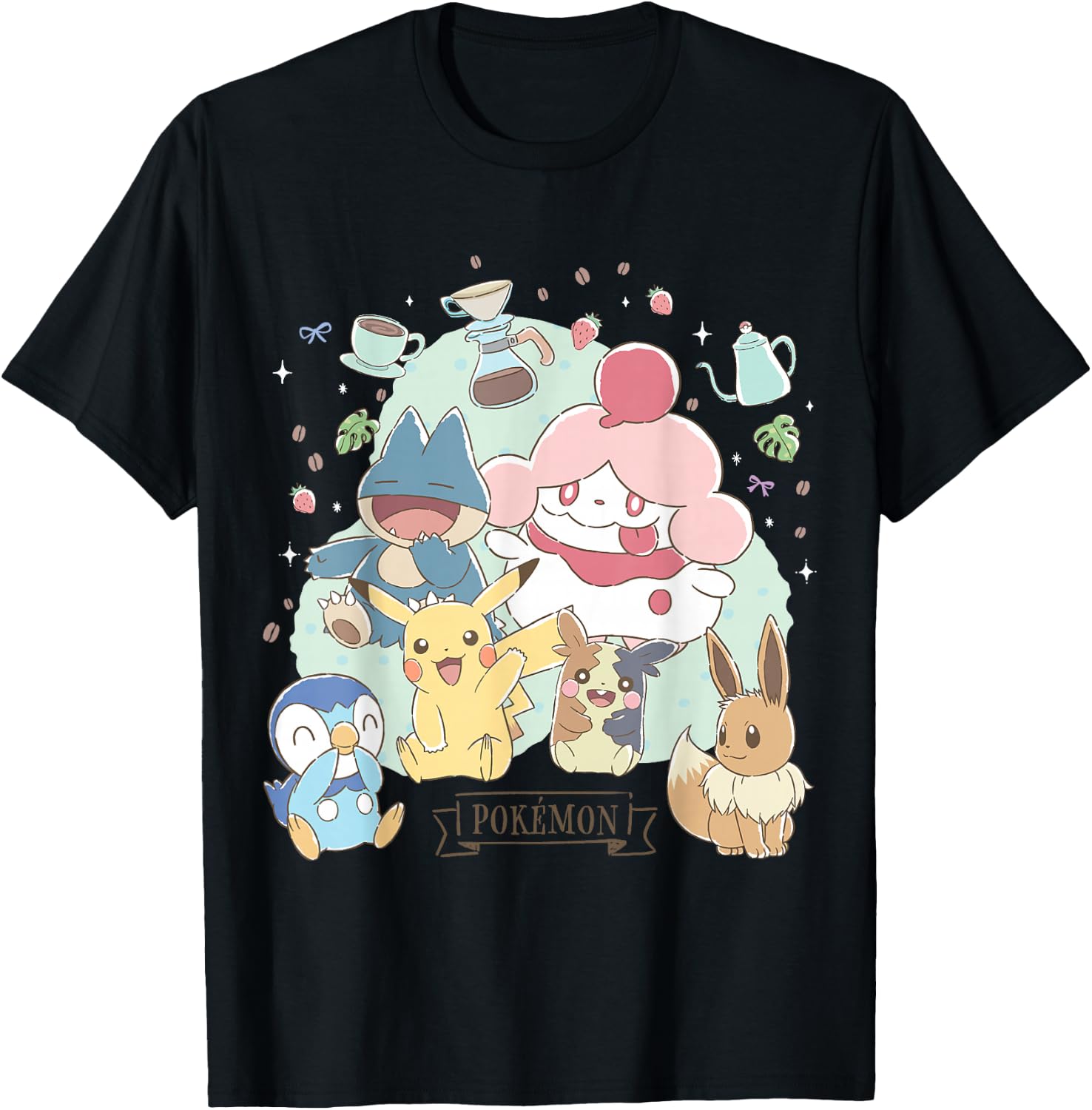 Pokémon - Cafe Pika Eevee Piplup Munchlax Morpeko Slurpuff T-Shirt