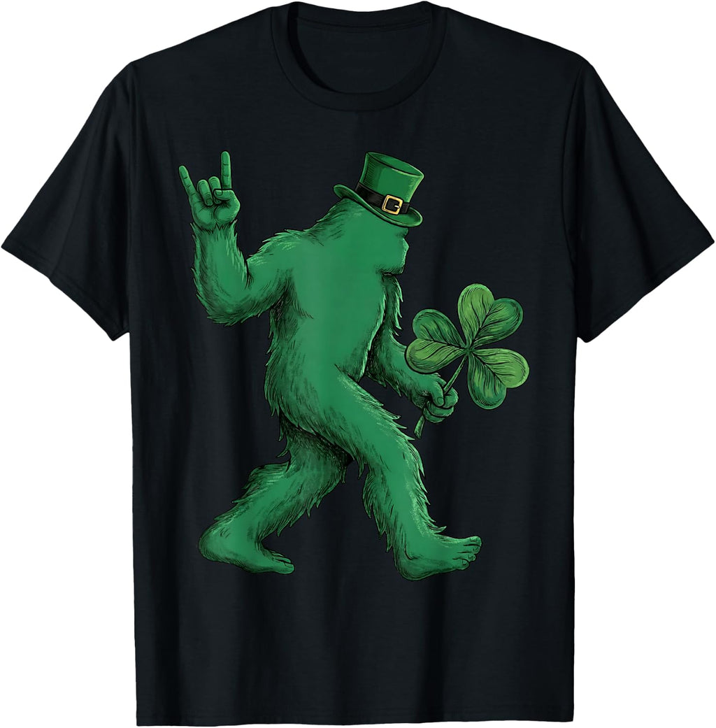 St Patricks Day Bigfoot Rock Sasquatch Leprechaun Shamrock T-Shirt