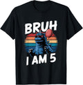 Bruh I Am 5 Kaiju Monster Kids 5th Birthday Party Retro Sun T-Shirt