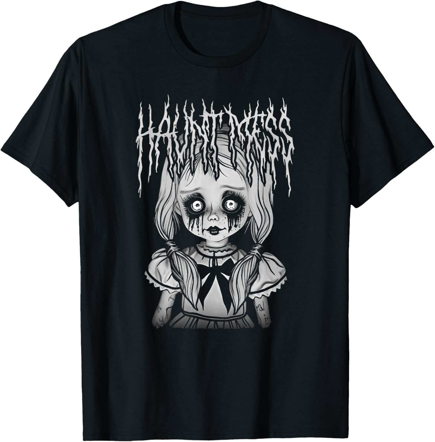 Haunt Mess Creepy Haunted Doll Illustration T-Shirt