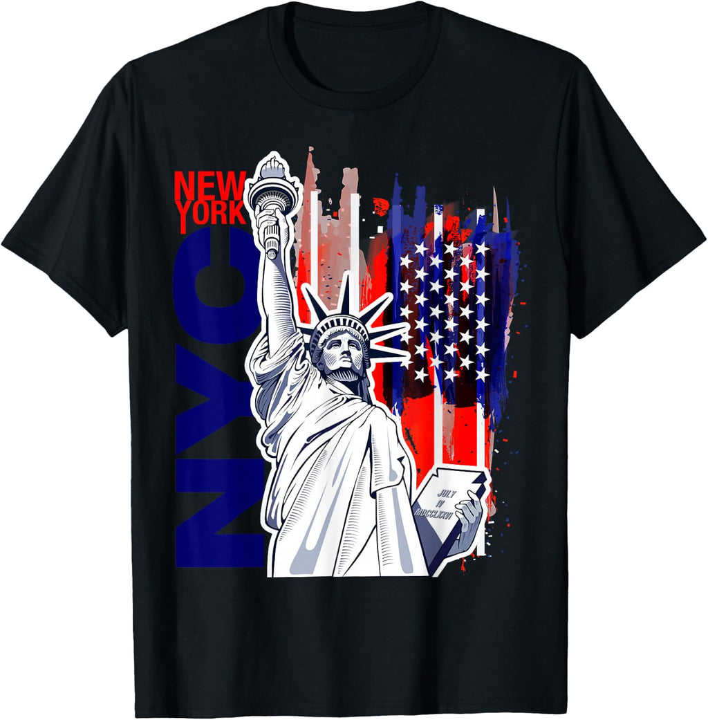NYC Tee shirts New York City Statue Of Liberty With USA Flag T-Shirt