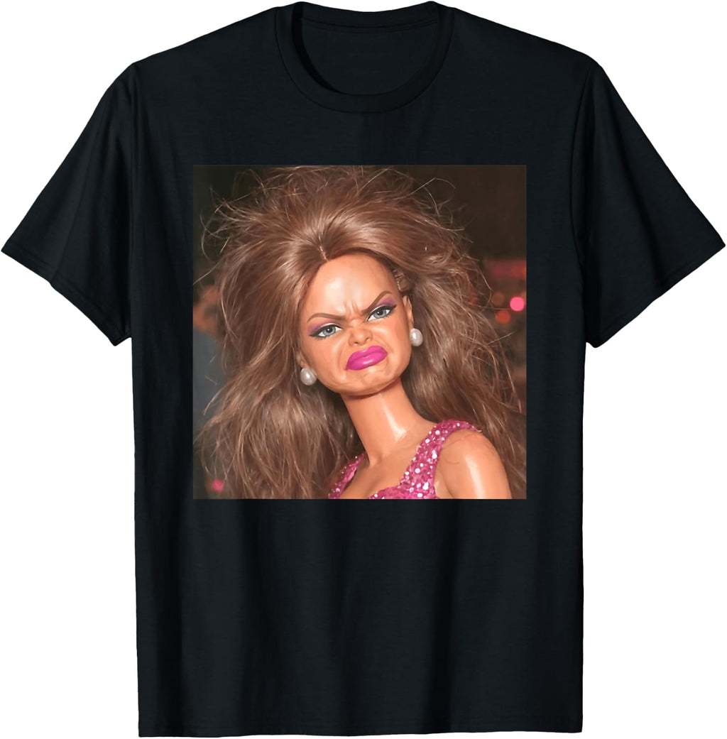 Funny Creepy Doll Face Meme Expression Hilarious Sarcastic T-Shirt