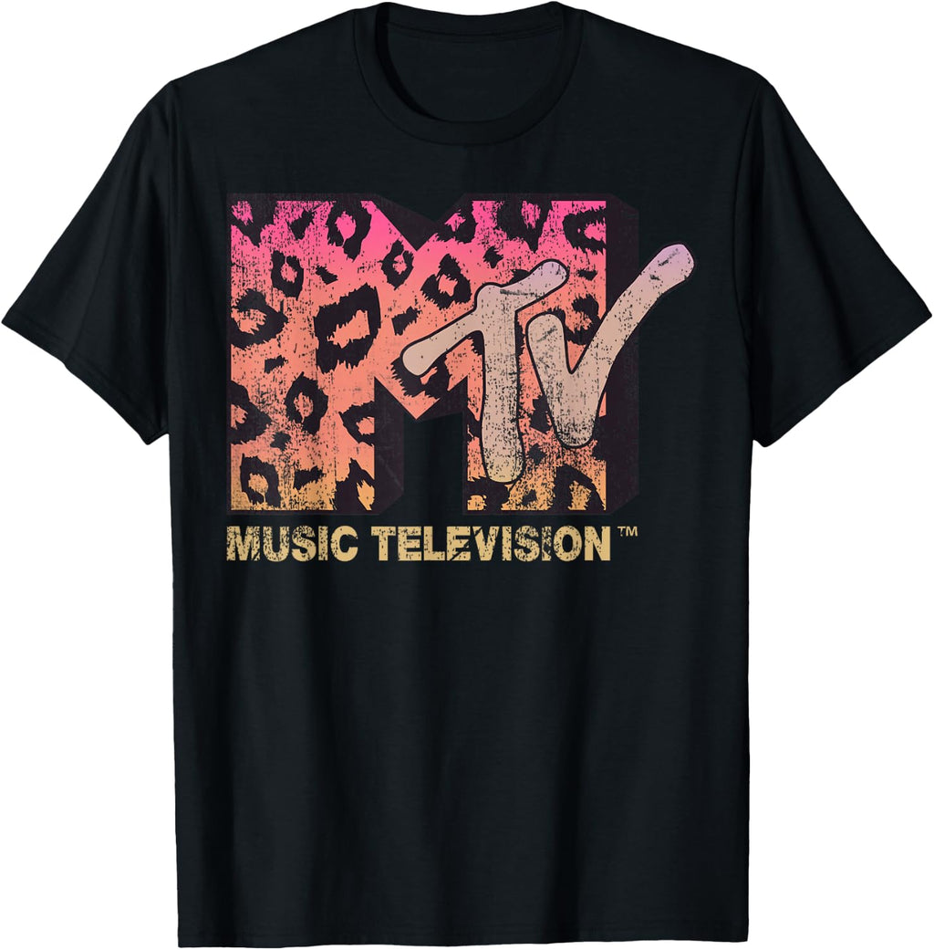 MTV Leopard Print Gradient Logo T-Shirt Small