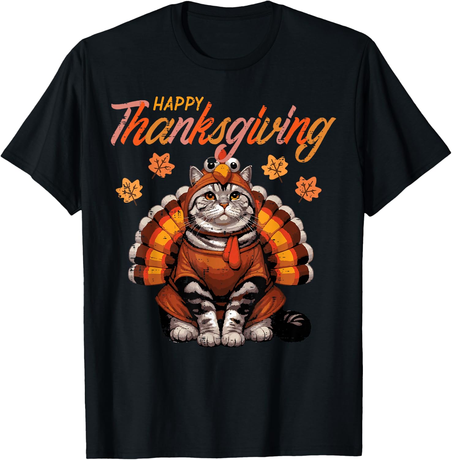 Happy Thanksgiving Cat Turkey Day Fall Women Girls Kids Men T-Shirt