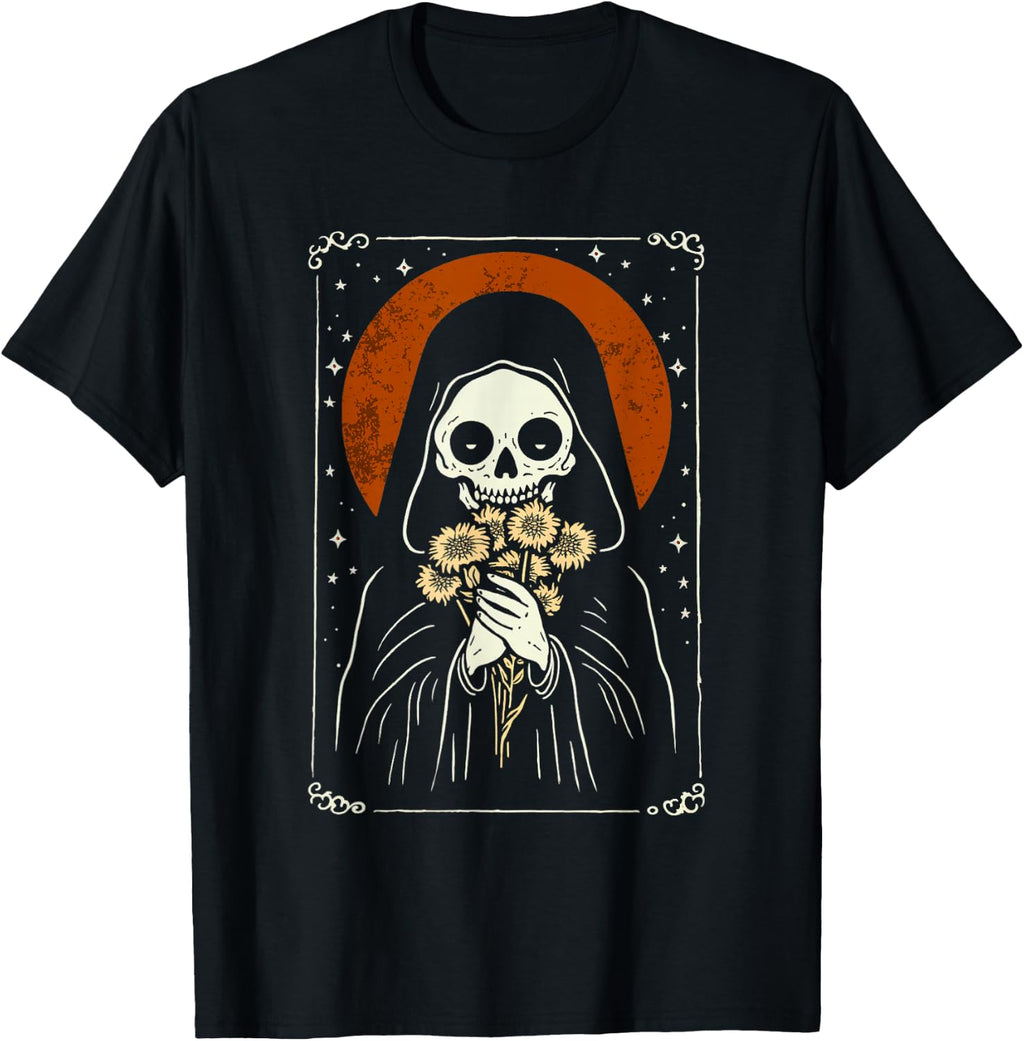 Death Brings Flowers Cute Reaper Skull And Bouquet T-Shirt