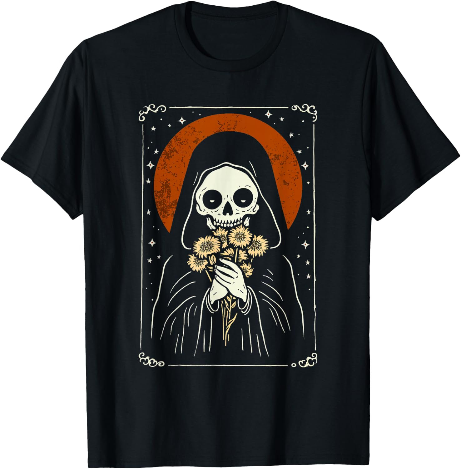 Death Brings Flowers Cute Reaper Skull And Bouquet T-Shirt