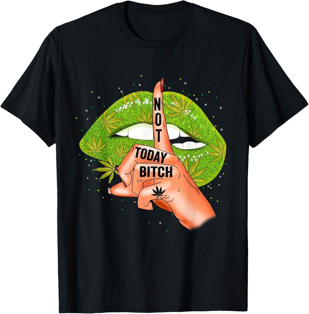 Funny Sexy Lips Cannabis Marijuana Weed Pot Leaf Lover T-Shirt