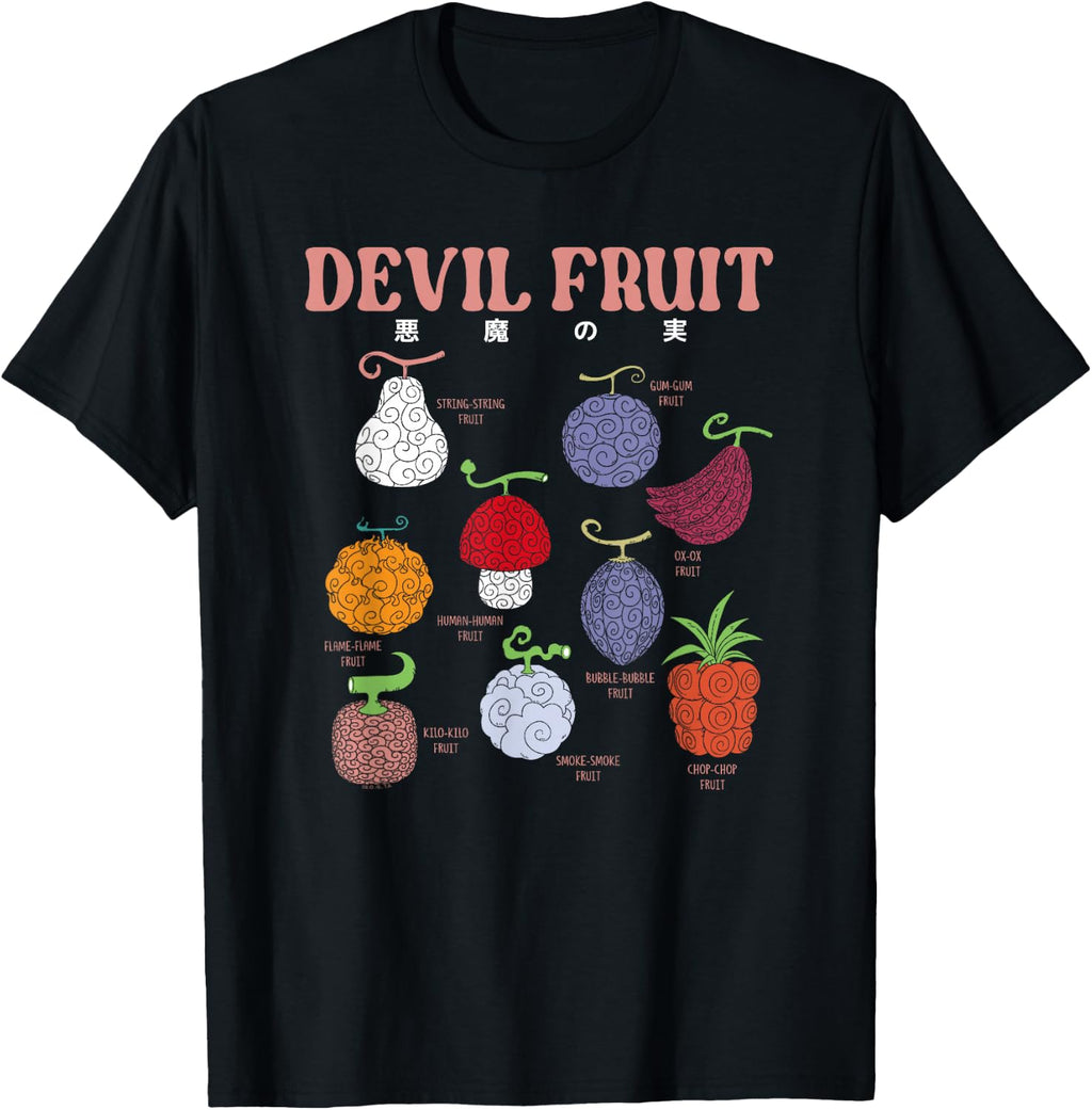 One Piece Anime Devil Fruit Varieties Illustration T-Shirt