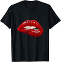 Men's Women's Illustration Red Biting Lips Graphic Design T-Shirt