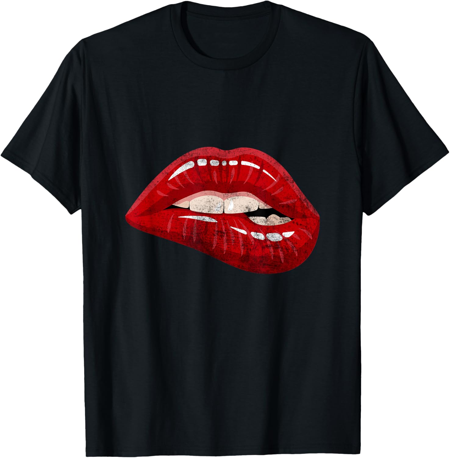 Men's Women's Illustration Red Biting Lips Graphic Design T-Shirt