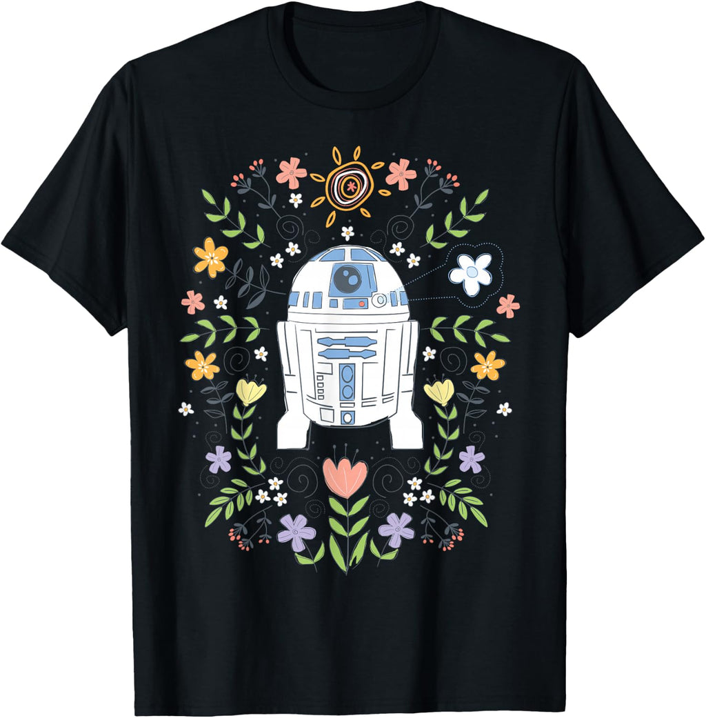 Star Wars Cute R2D2 Floral Spring Vibes Big Chest Logo T-Shirt