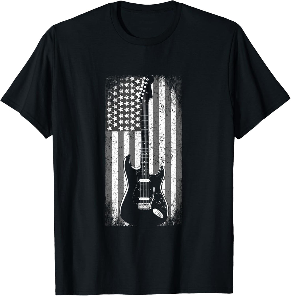 Vintage Rock and Roll Shirt USA American Flag Guitar T-Shirt