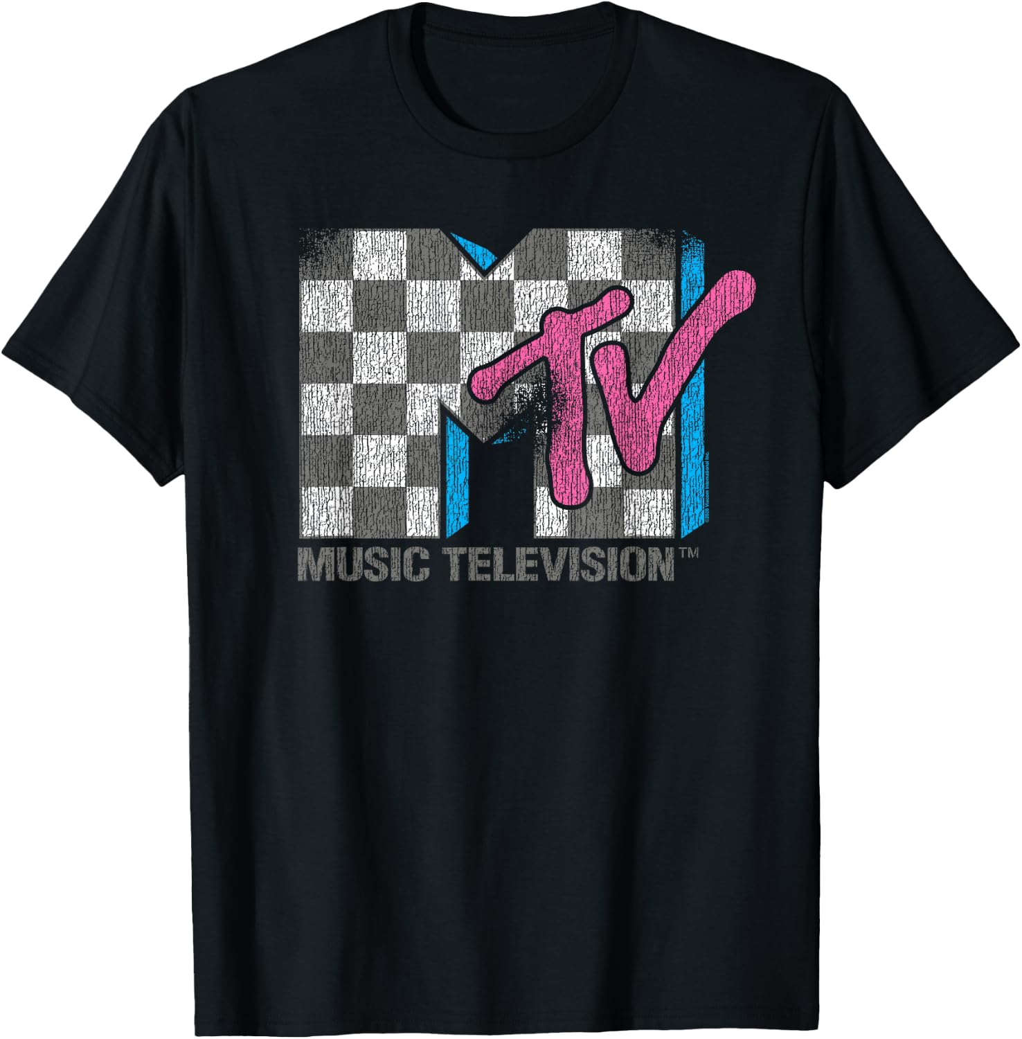 MTV Distressed Vintage Checkerboard Logo Music Television T-Shirt