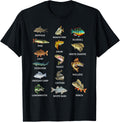 Types of Freshwater Fish Species Fishing Fisherman Anglers T-Shirt