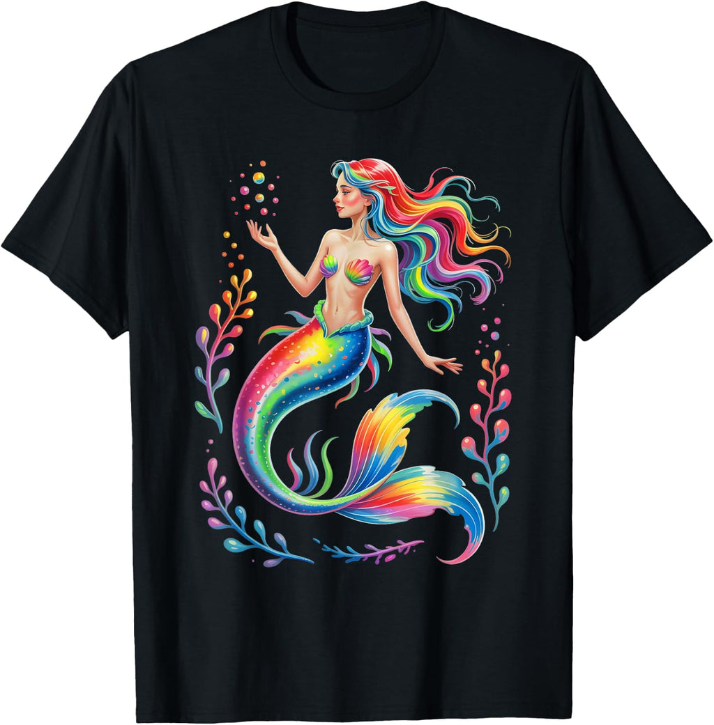 Mermaid Colorful Abstract Painting Art Graphic Motif Women T-Shirt