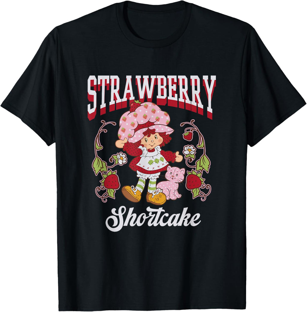 Strawberry Shortcake Vintage Floral With Cute Cat Character T-Shirt