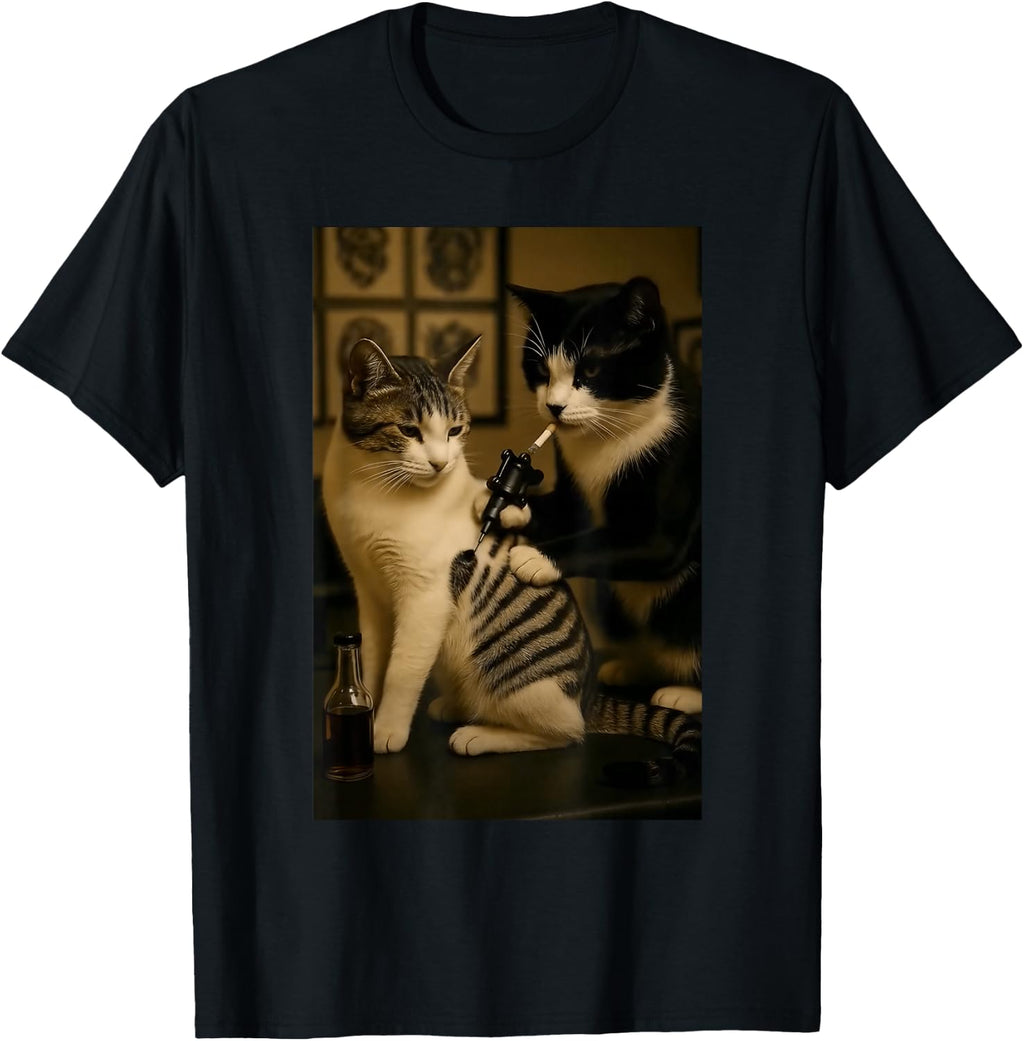 Vintage Cat Smoking Tattoo Inked Kitty Artist Funny Meme T-Shirt