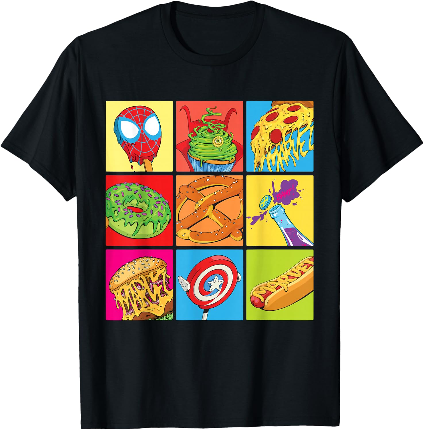 Marvel Spider-Man X-Men Captain America Funny Snack Foods T-Shirt