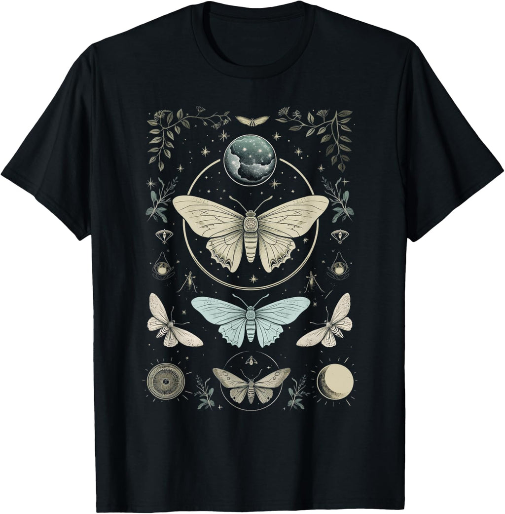 Forest Witch Moth And Moons Folkloric Wiccan Nature Goth T-Shirt