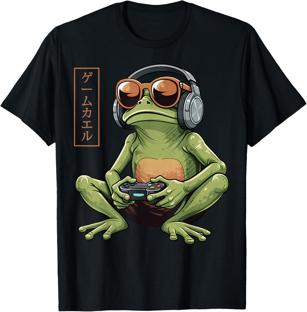Funny Gamer Frog Art Japanese Vintage Boys Teens Men Gaming T-Shirt