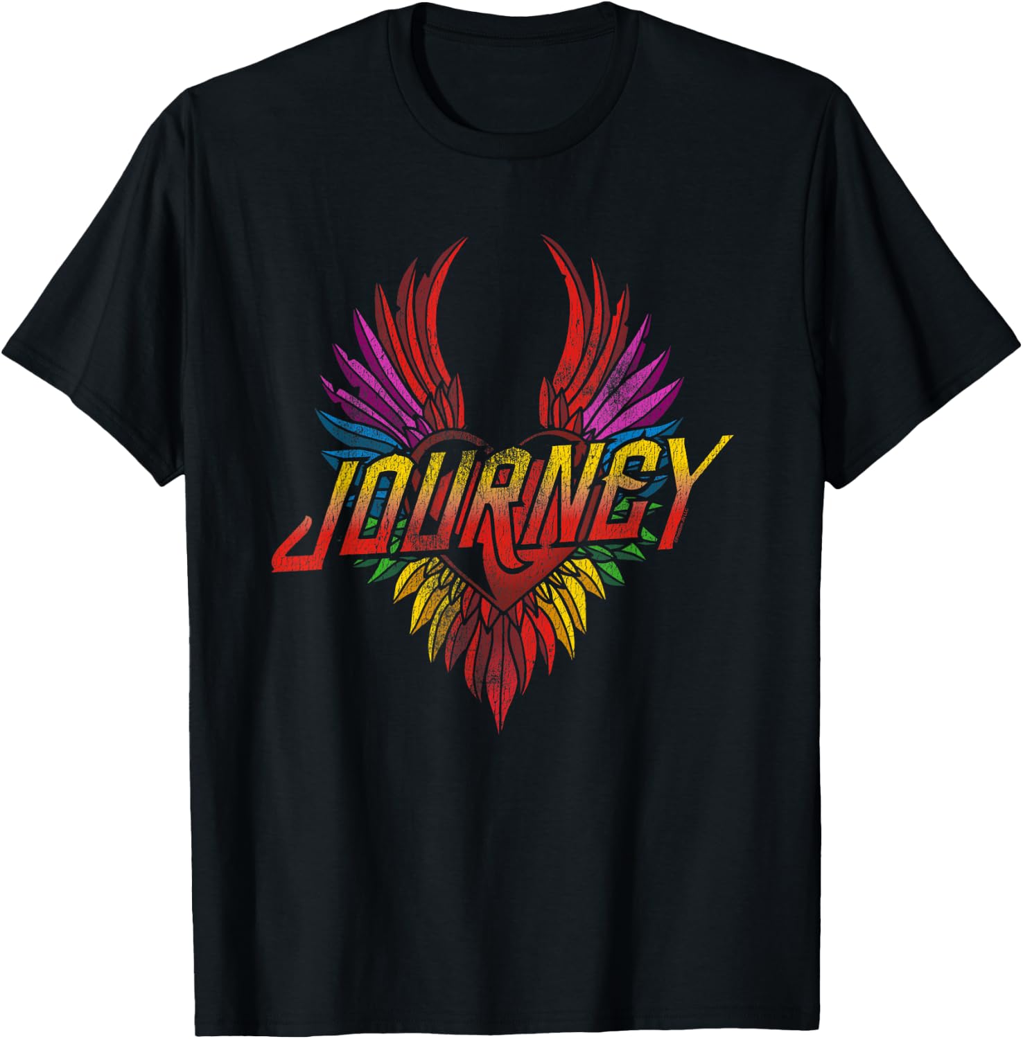 Journey Colorful Rainbow Winged Heart Vintage Band T-Shirt