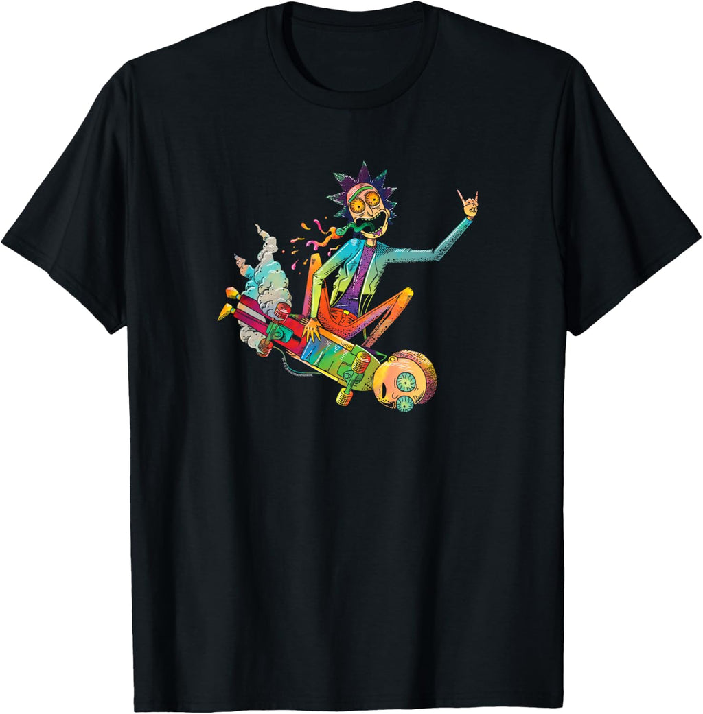 Rick and Morty Psychedelic Rick with Skateboard Morty T-Shirt Small