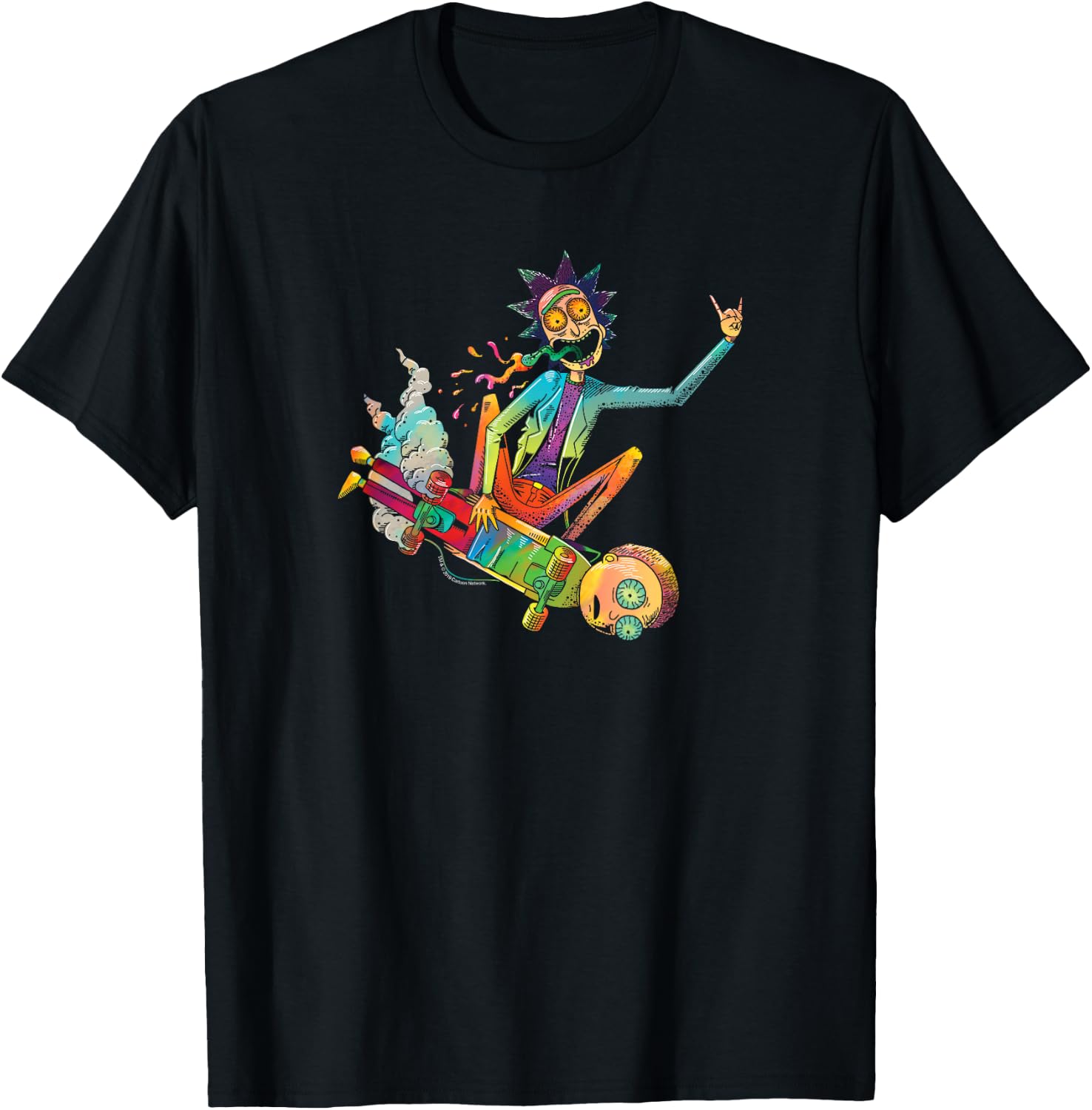 Rick and Morty Psychedelic Rick with Skateboard Morty T-Shirt Small