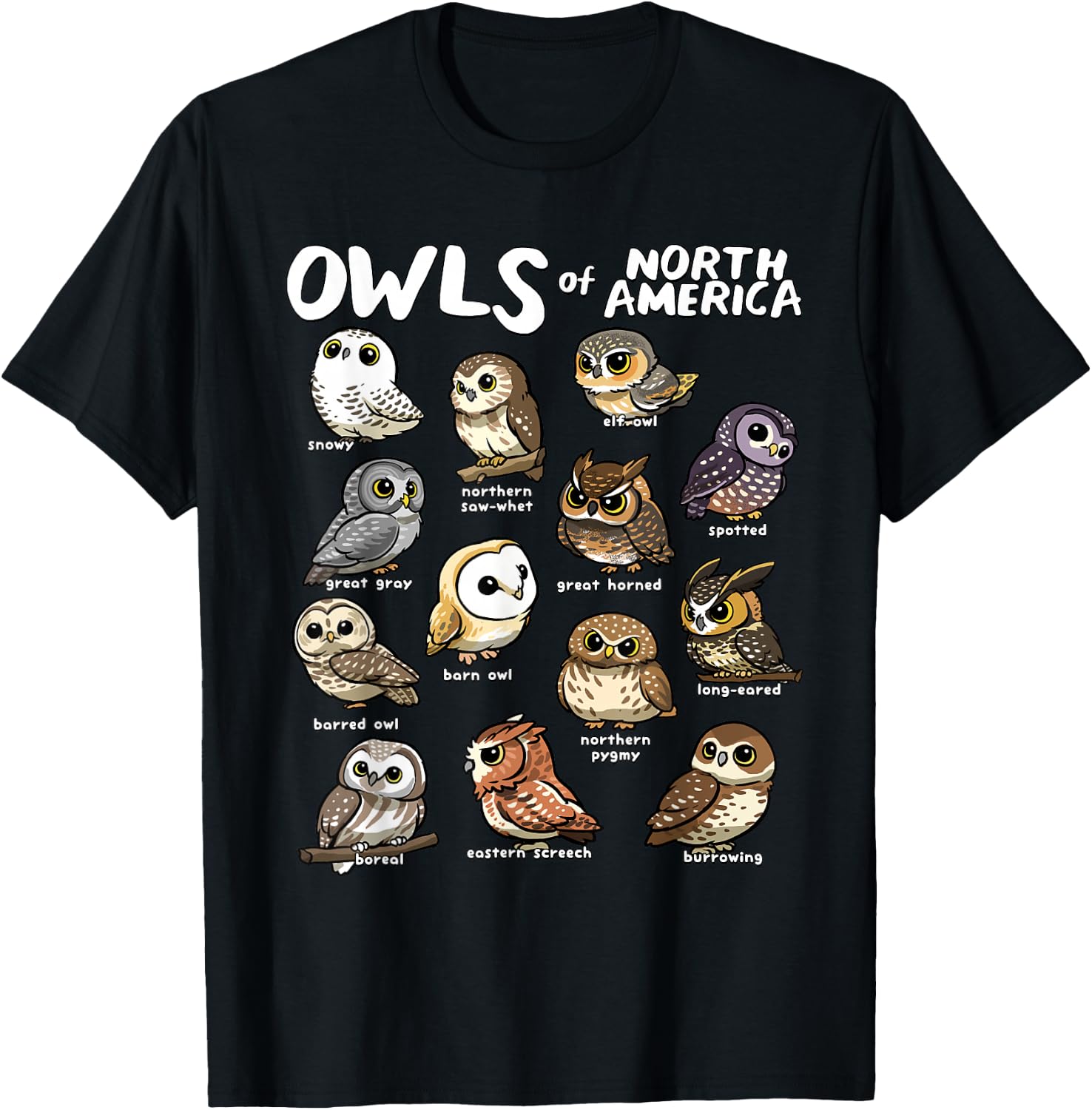 Owls of North America Shirt Birdwatcher Bird Lover Owl Lover T-Shirt