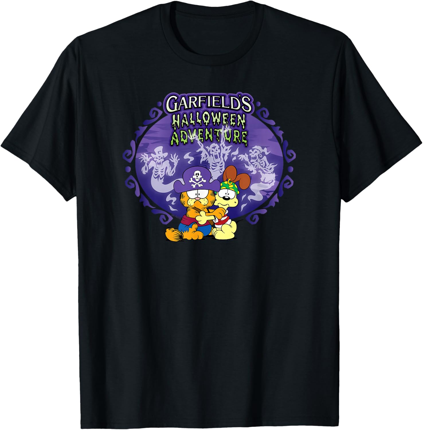 Garfield Halloween Adventure Hugging Cartoon Cat and Dog T-Shirt