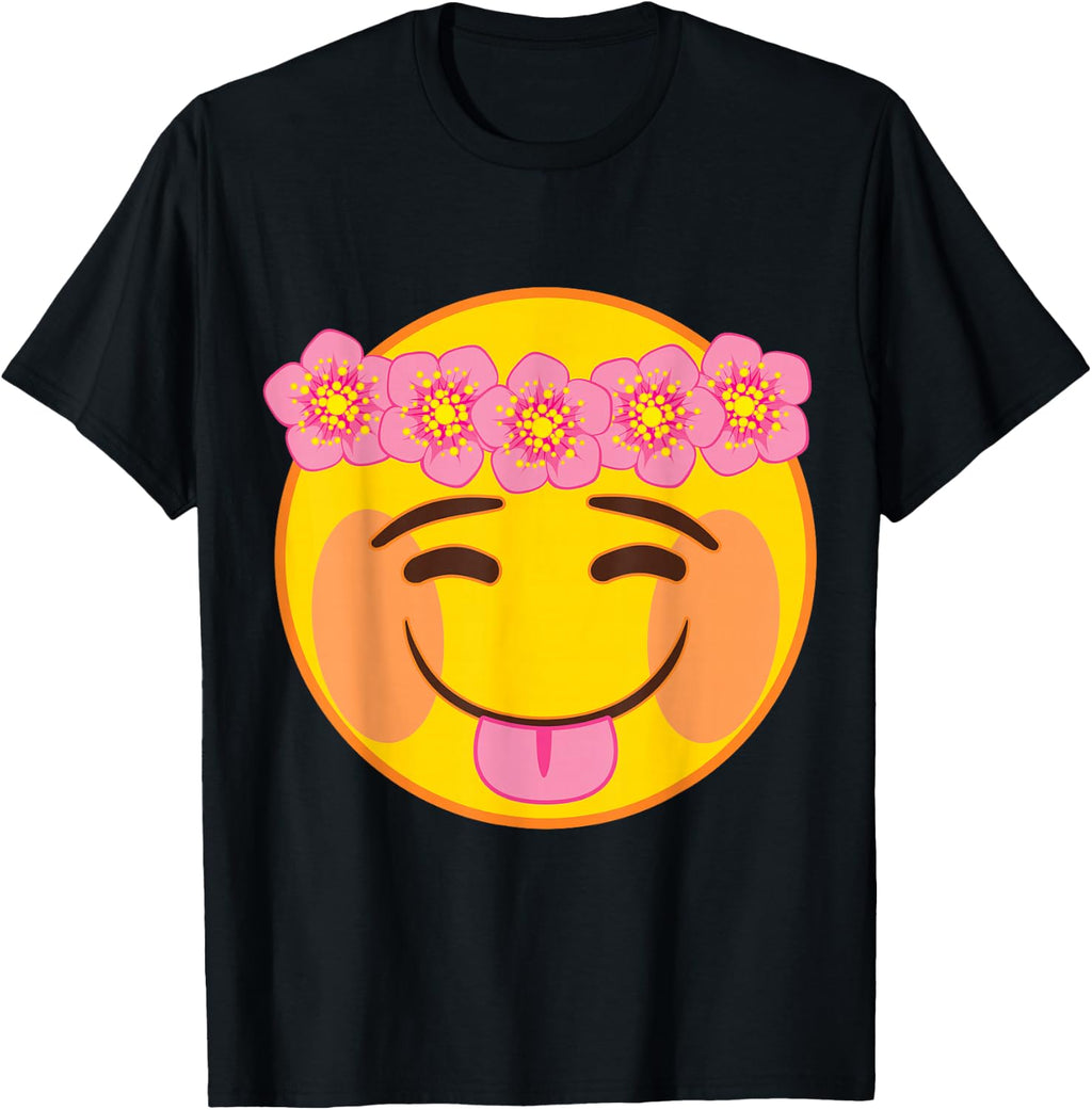 Official Emoji Flower Crown Tongue Yellow Smile Face T-Shirt