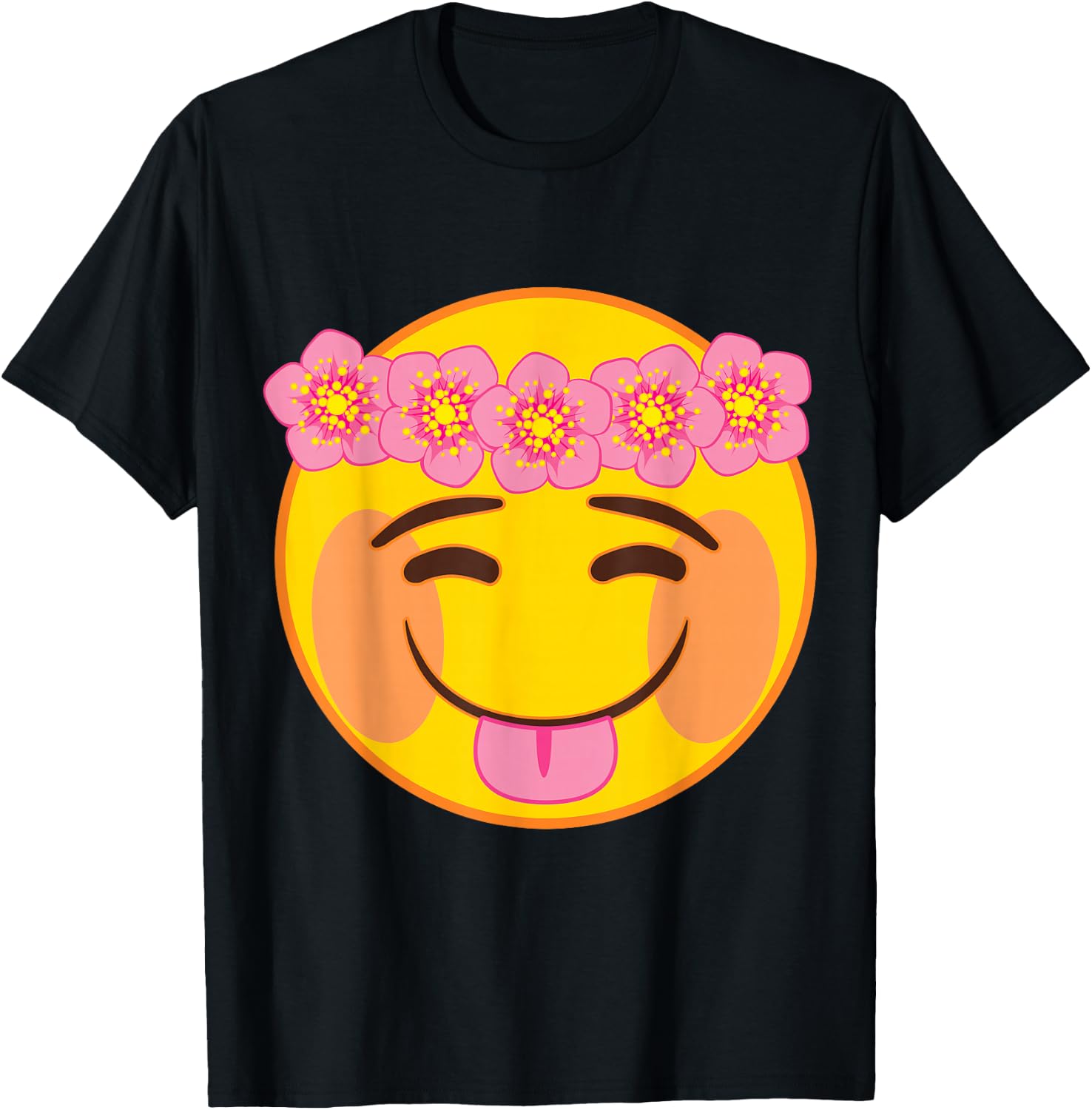 Official Emoji Flower Crown Tongue Yellow Smile Face T-Shirt