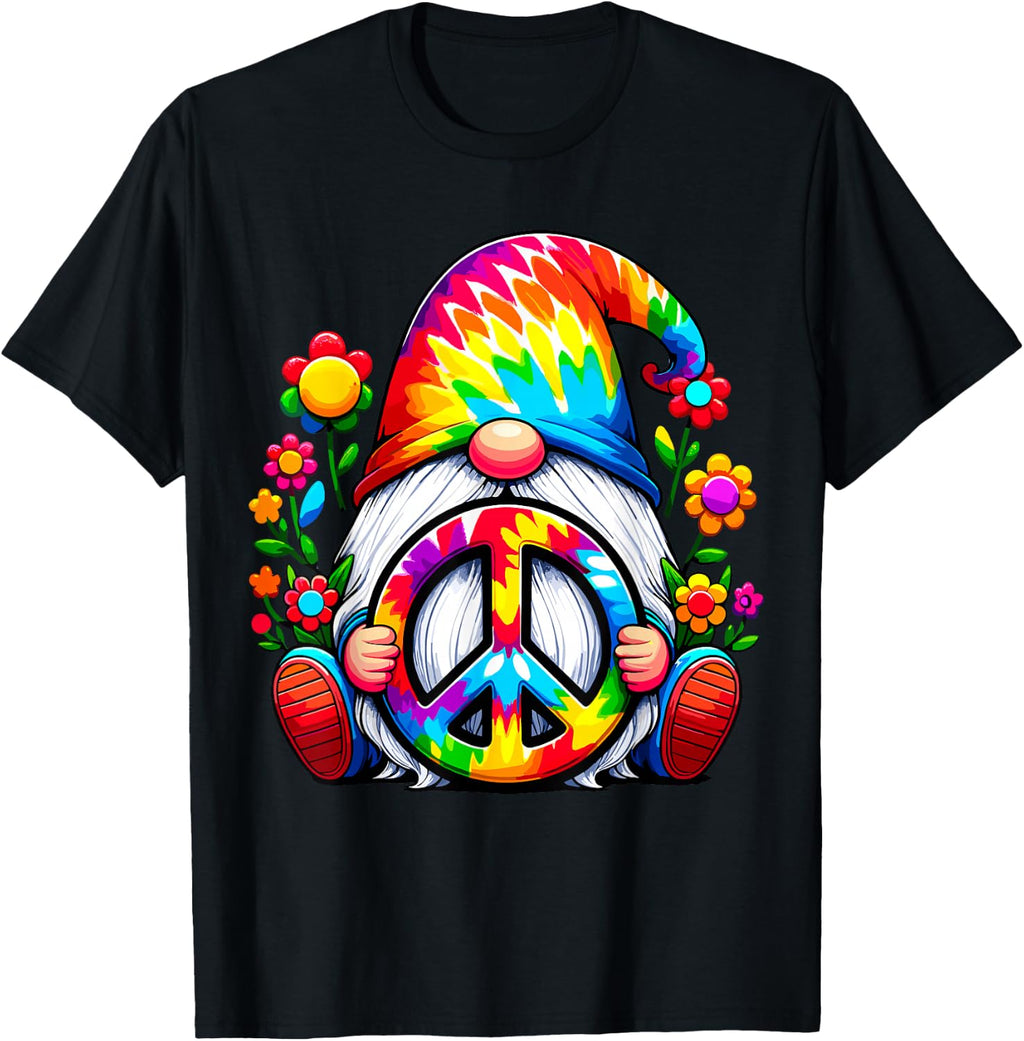 Tie-Dye Gnome Peace Sign Hippie T-Shirt