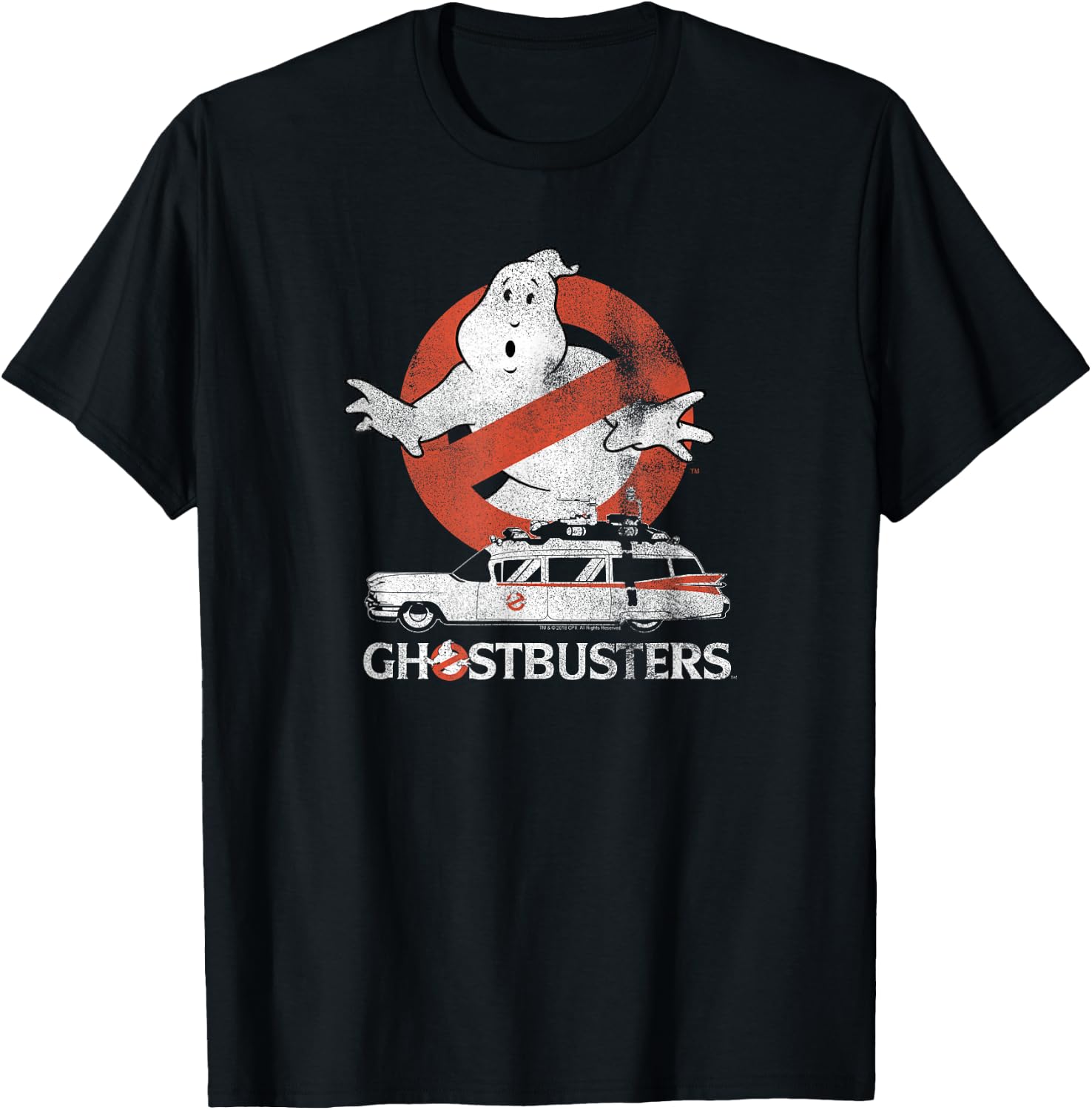 Ghostbusters No Ghost with Ectomobile Retro Movie T-Shirt