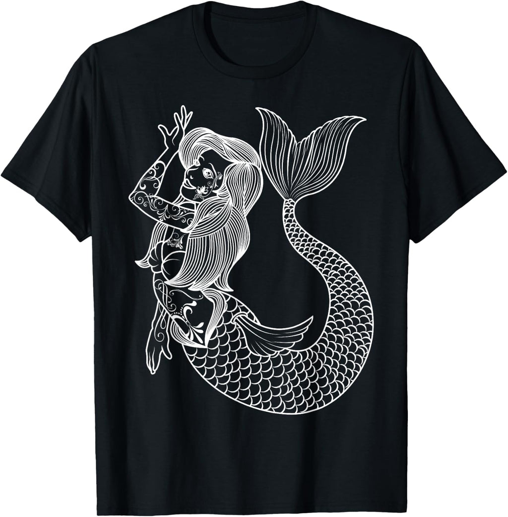 Mermaid Tattoo Retro Mermaids Adult T-Shirt