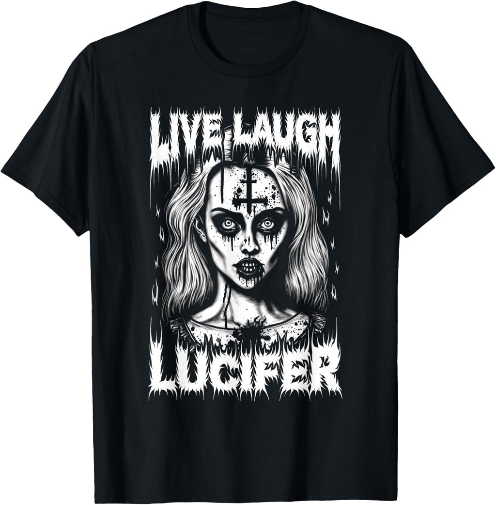 Live Laugh Lucifer Satanic Goth Woman In Demonic Makeup T-Shirt